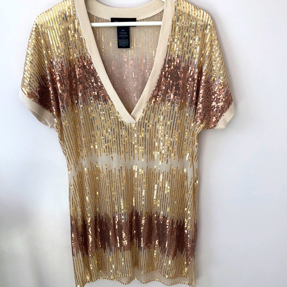 INC INTERNATIONAL CONCEPTS SEQUIN PARTY TOP TUNIC DEEP V NECK
